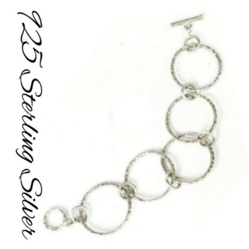 925 Sterling Silver Large Ring Circle Chain Toggle Bracelet ~ 7.25"